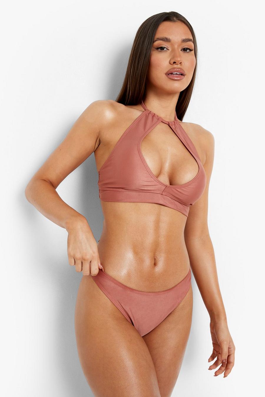 Culotte de bikini taille basse en tissu recyclé, Brown braun