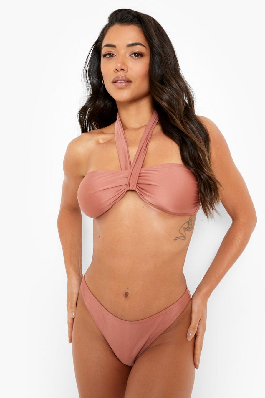 Top bikini in fibre riciclate allacciato al collo, Brown marrone image number 1