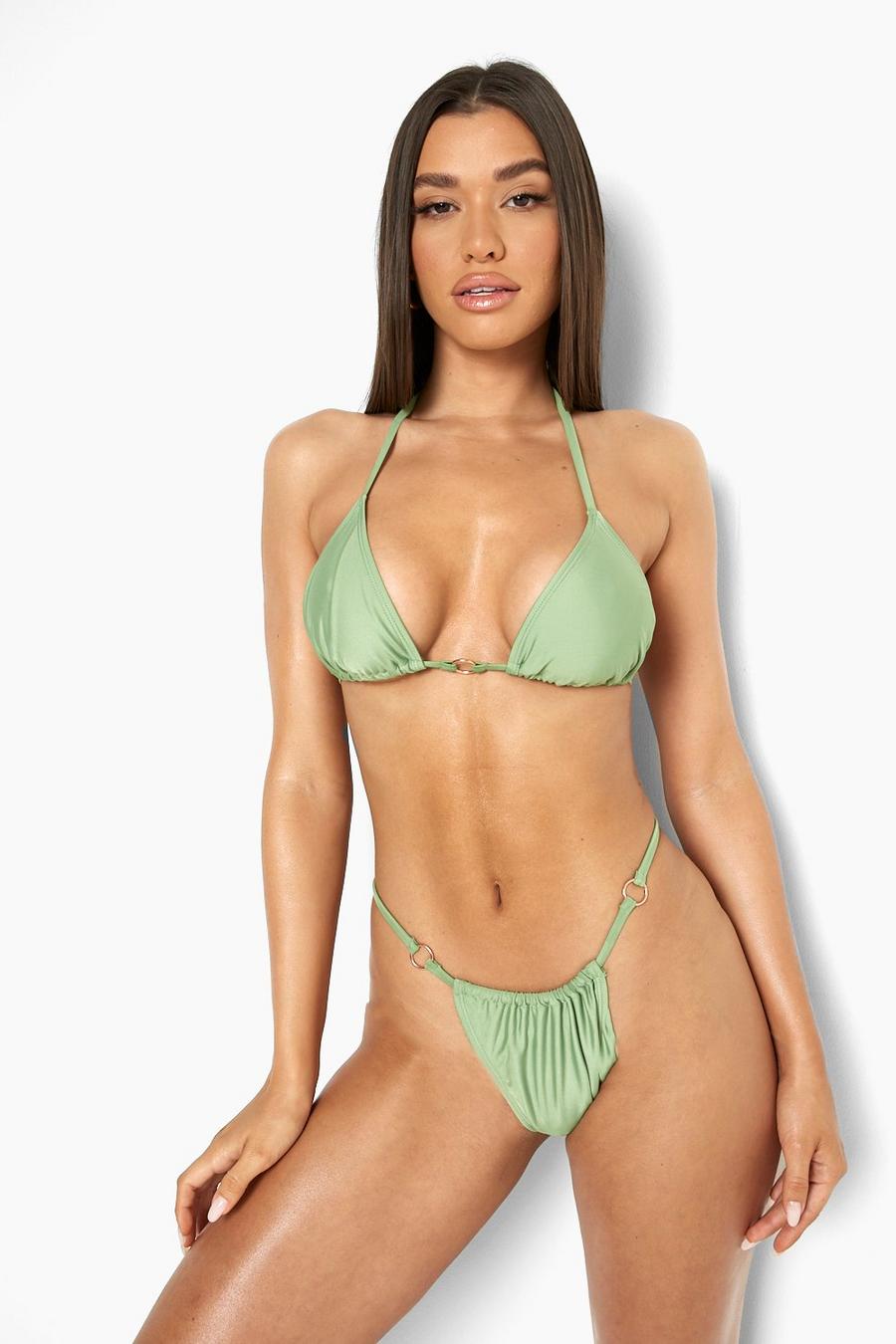 Green Triangelformad bikinitopp med ring  image number 1