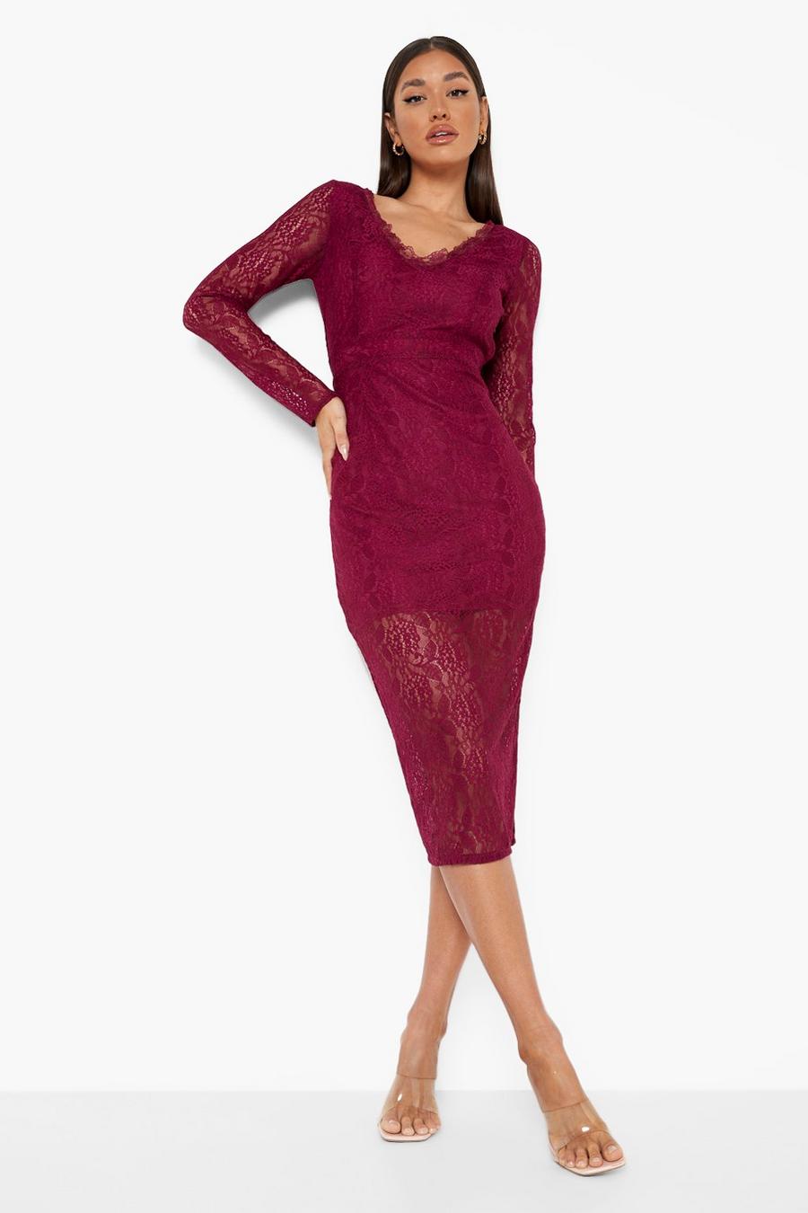 Berry Lace Plunge Midaxi Dress image number 1