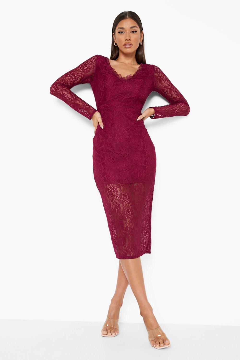 Lace plunge midi dress best sale