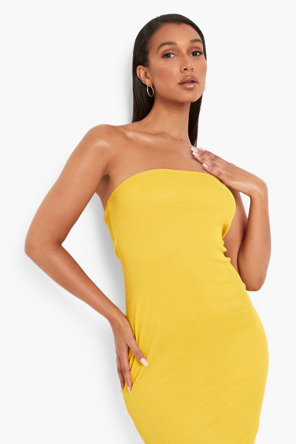 Basic Rib Bandeau Midi Dress boohoo USA