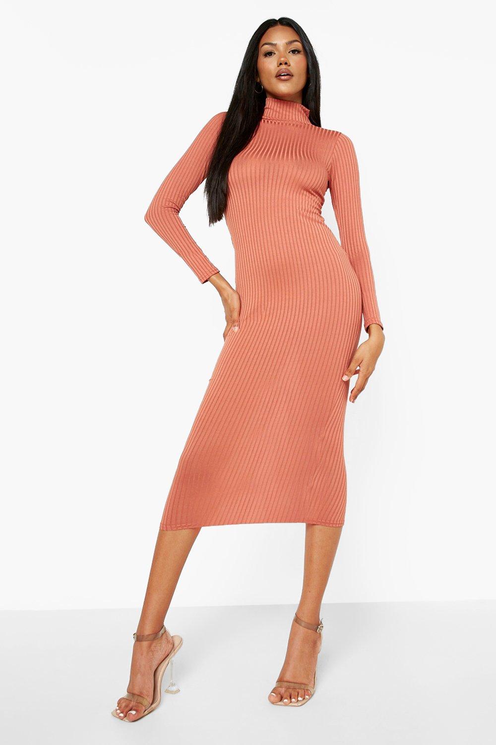 Boohoo ribbed midi on sale dress