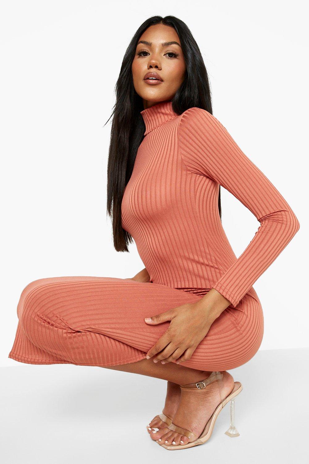 Jumbo rib roll shop neck midi dress