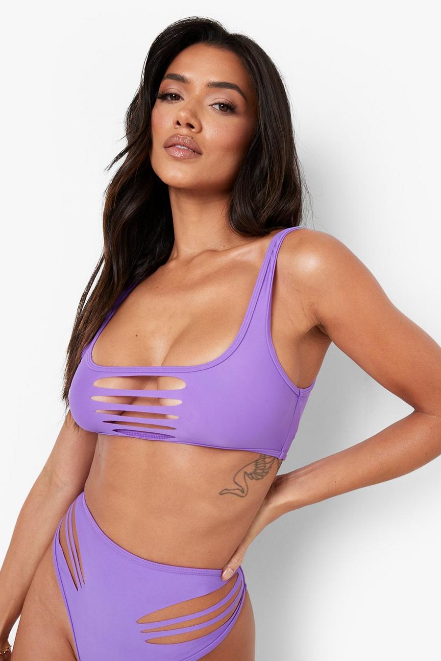 Top bikini corto con smagliature, Electric lilac image number 1