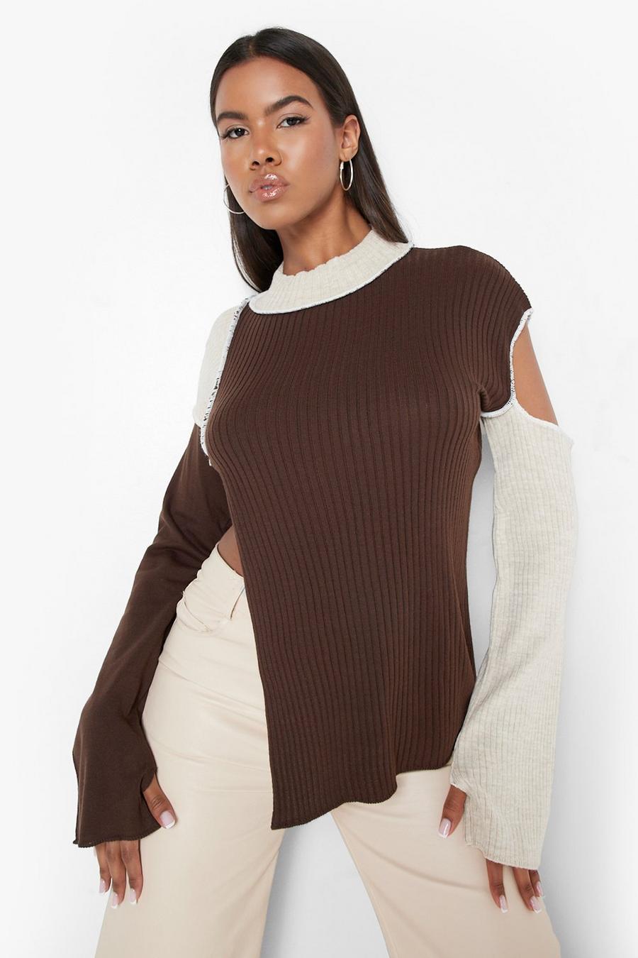 Chocolate brown Exposed Seam Contrast Sweater