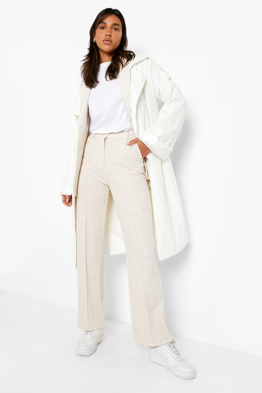 Cream Knitted Straight Leg Pants image number 1