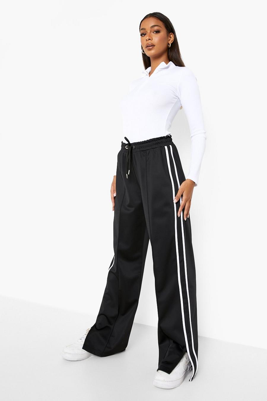 Black Tricot Side Stripe Split Hem Jogger image number 1