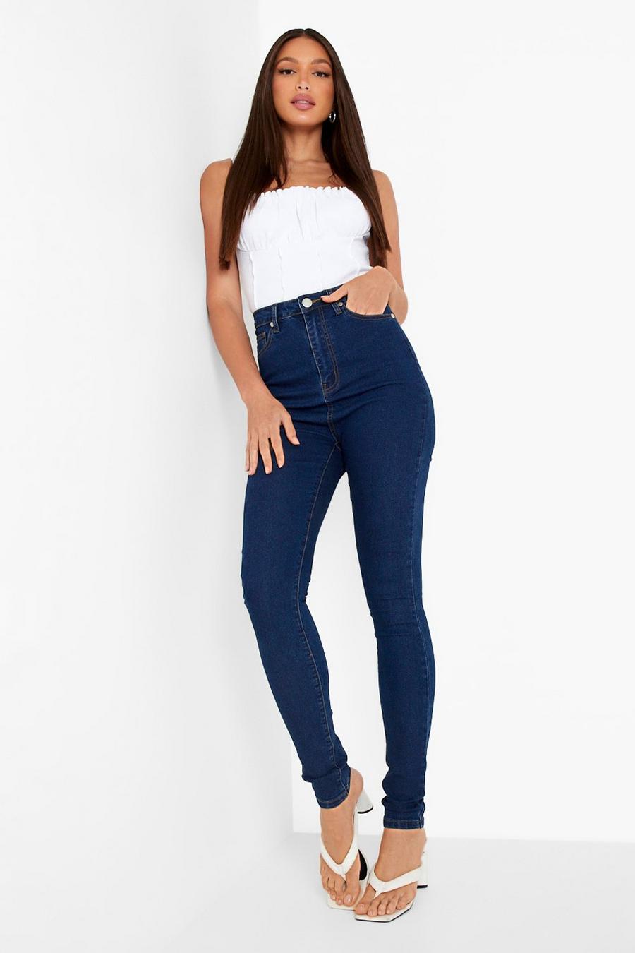 כחול ביניים סקיני ג'ינס High Waist באורך 89 ס"מ לנשים גבוהות image number 1