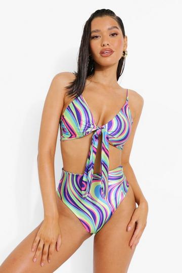 Neon Marble High Waist Bikini Brief blue