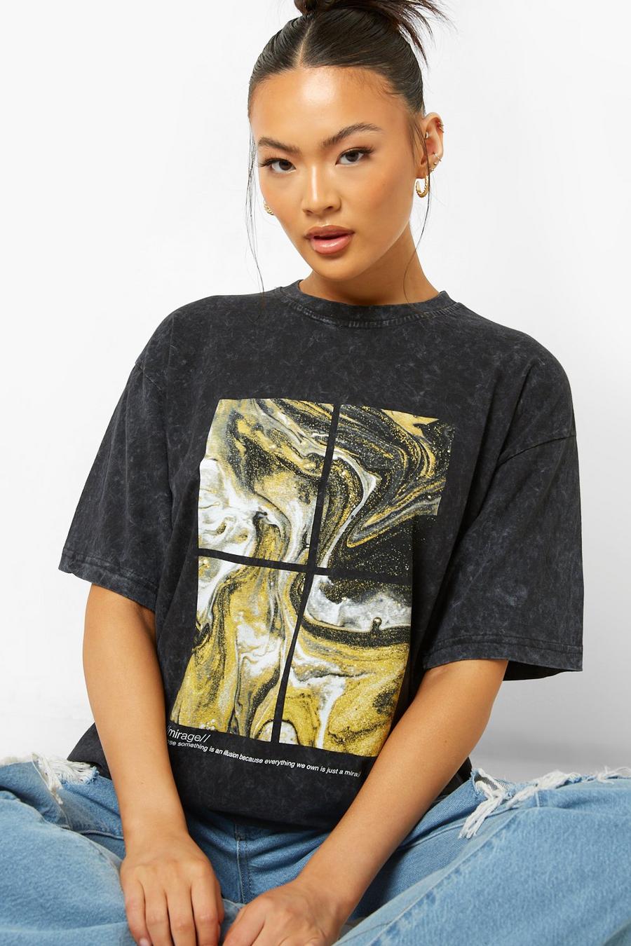 T-shirt à imprimé oversize, Charcoal image number 1