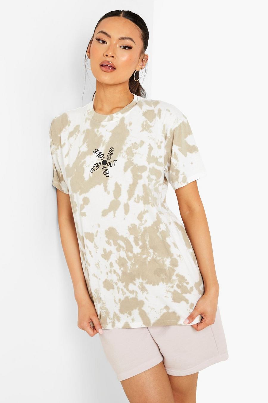 T-shirt oversize in fantasia tie dye, Stone beige image number 1
