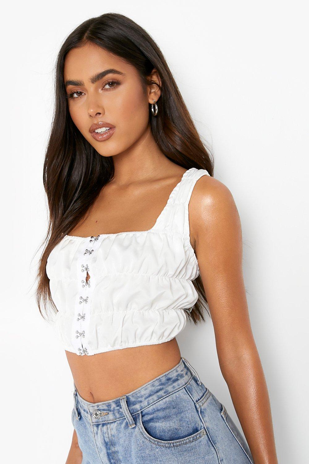 Women's White Satin Square Neck Corset Top