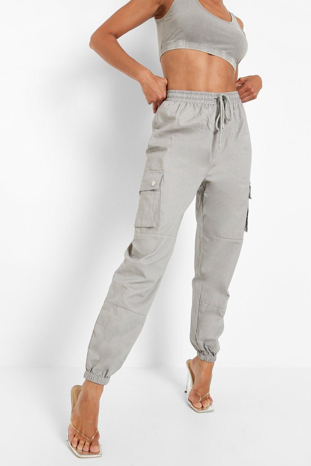 High Waist Woven Pocket Cargo Trousers