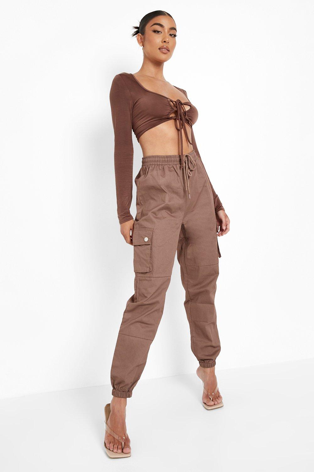 High Waist Woven Pocket Cargo Pants