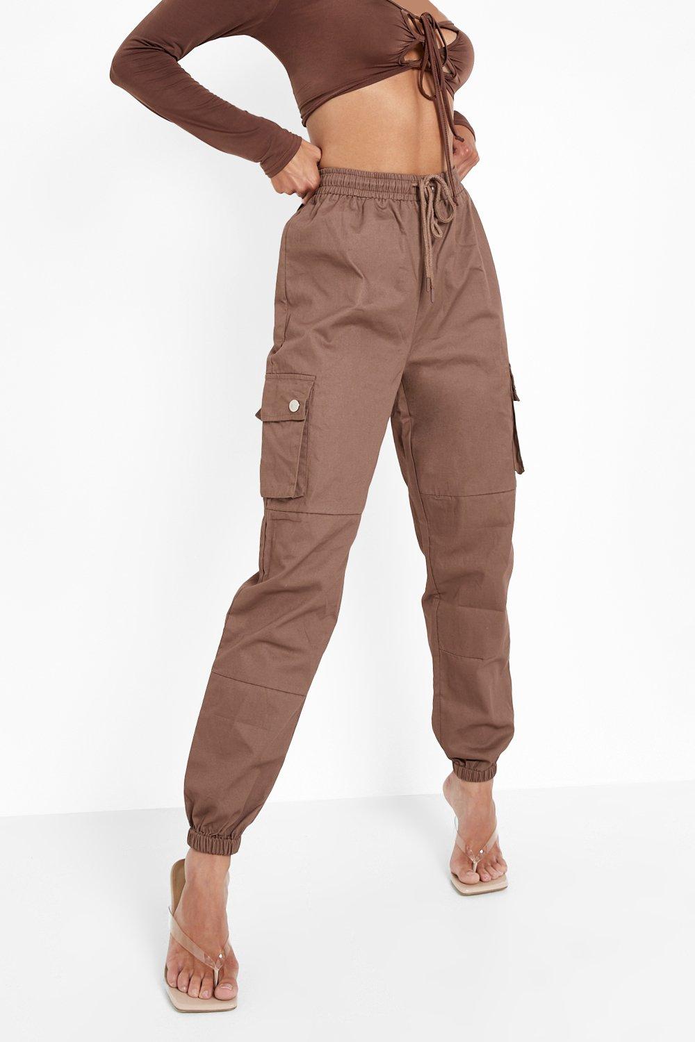 Women's High Waist Woven Pocket Cargo Trousers