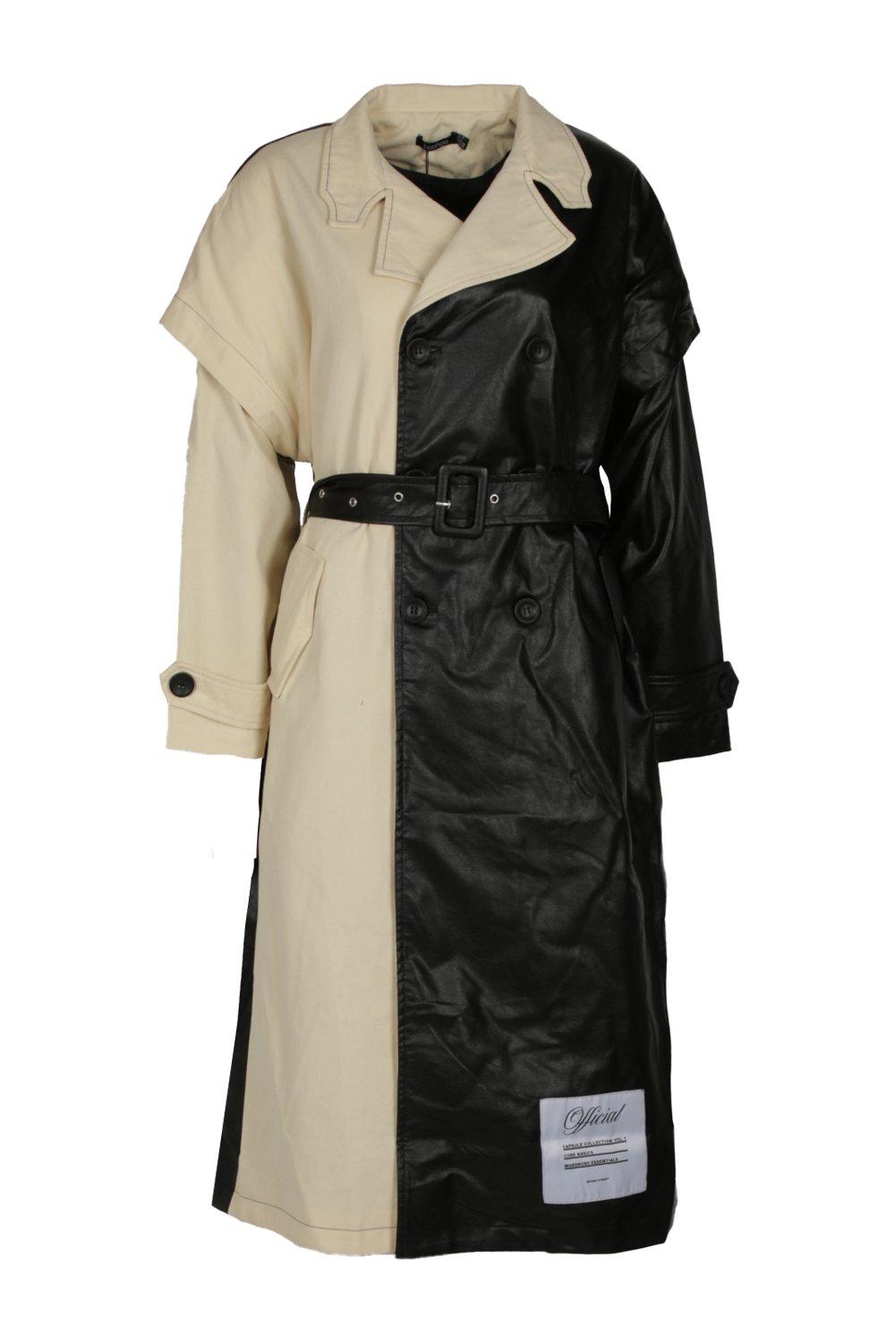 Oversized Pu Spliced Trench Coat | boohoo Oversized Pu Spliced Trench Coat | boohoo
