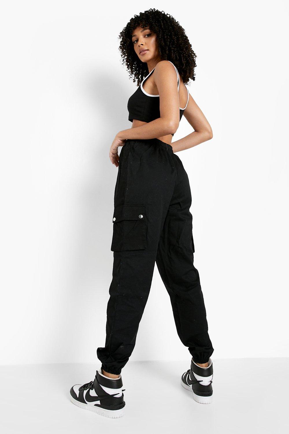 Black Toggle Detail Cargo Trousers