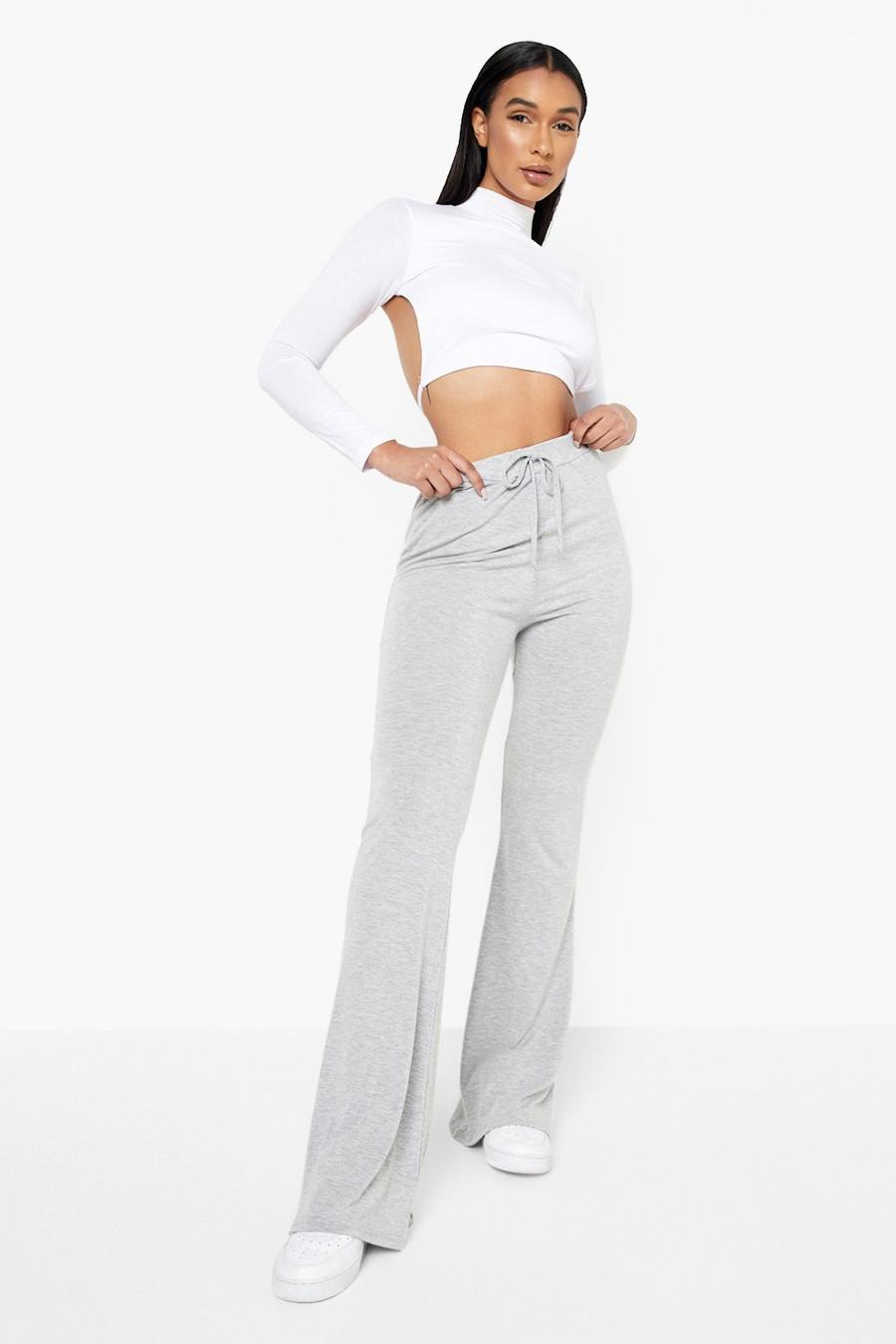 Grey Drawstring High Waisted Jersey Flares image number 1