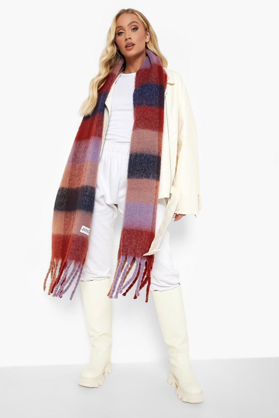 Multi Woman Bold Chunky Check Tassel Scarf image number 1