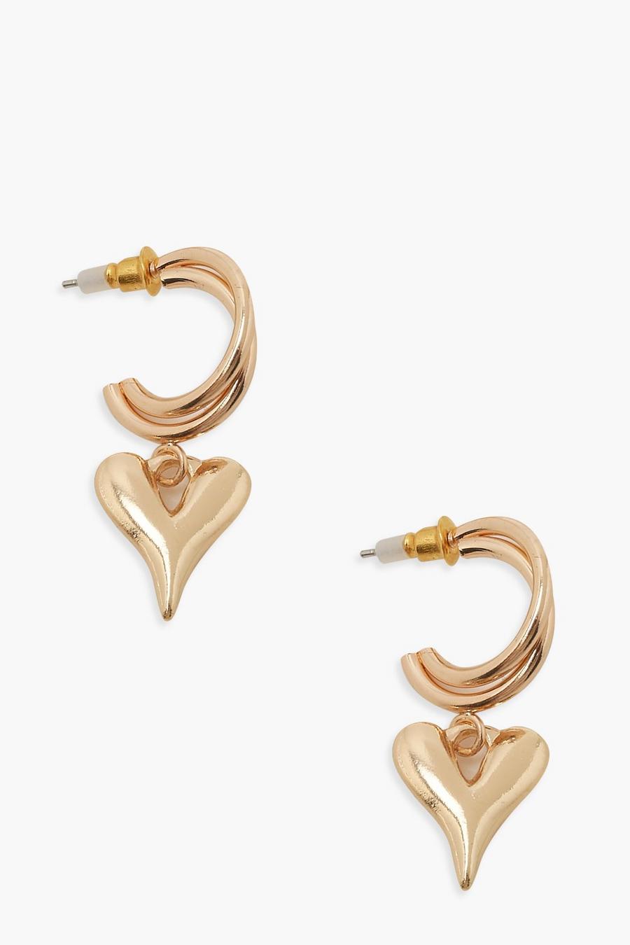 Boucles d'oreilles dorées avec cœurs, Gold image number 1