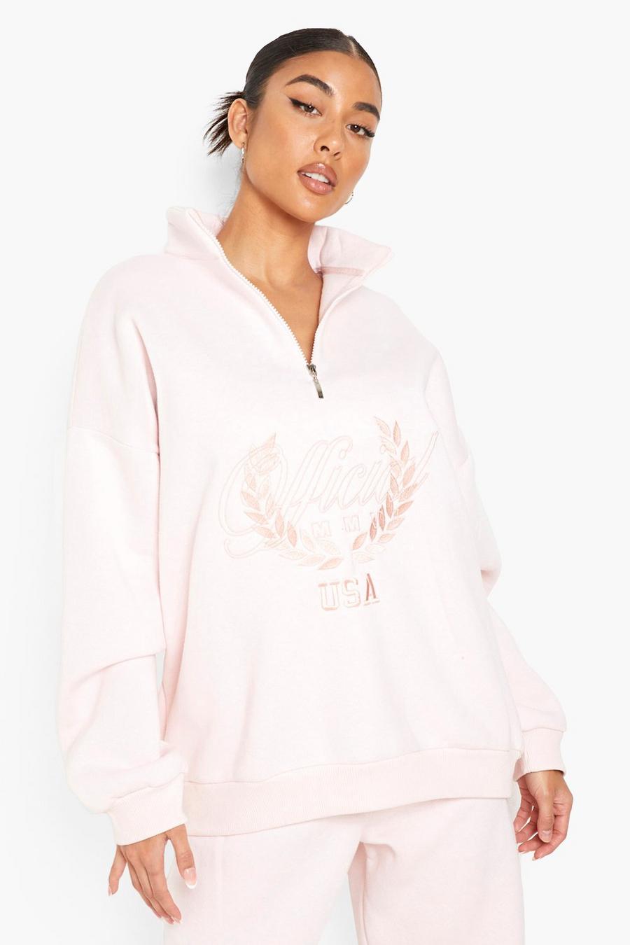 Pink Official Embroidered Half Zip Sweater image number 1