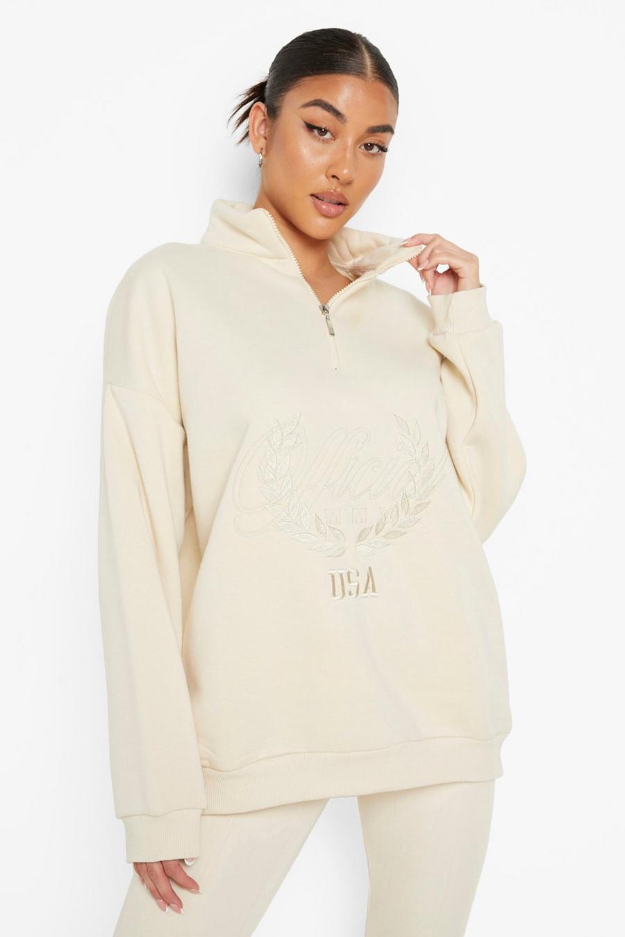 Sand Official Embroidered Half Zip Sweater image number 1