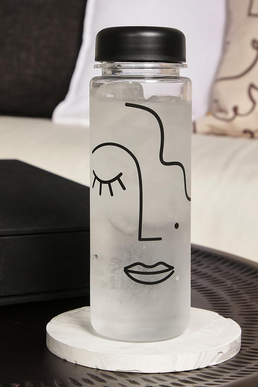 שקוף בקבוק מים עם הדפס פרצוף בקווי מתאר  image number 1