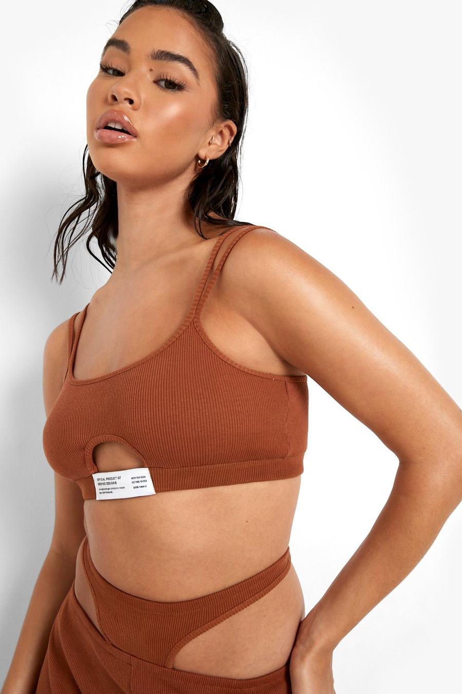 Geripptes Cut Out Crop Top, Chocolate image number 1