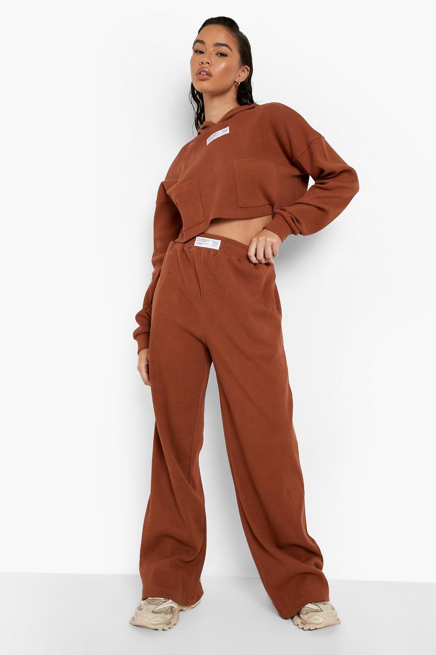 Chocolate brown Thick Rib Wide Leg Joggers image number 1
