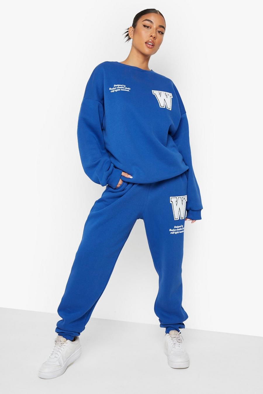 Pullover-Trainingsanzug aus Frottee mit W-Applikation, Kobaltblau image number 1