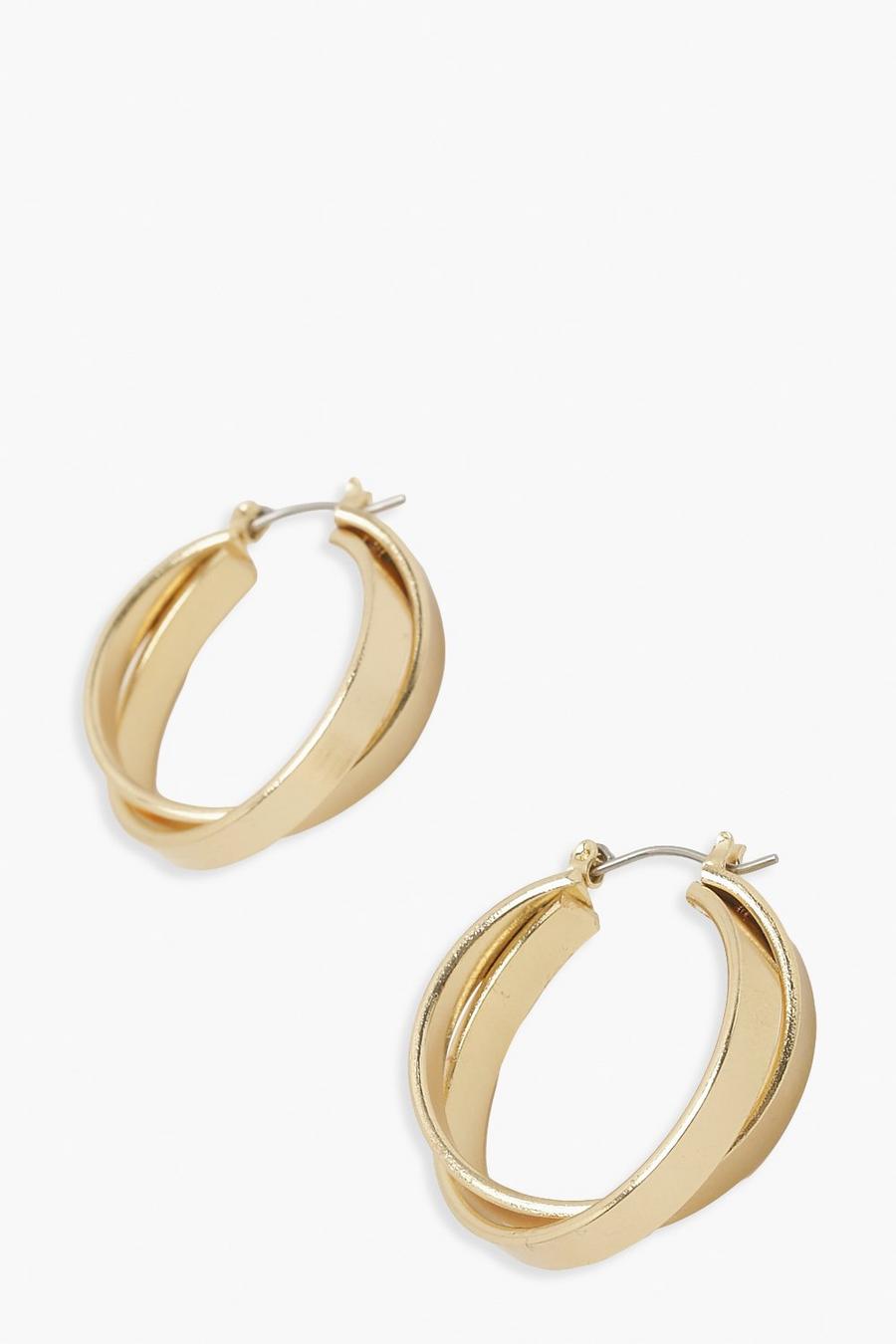 Gold metallic Double Loop Hoop Earrings image number 1