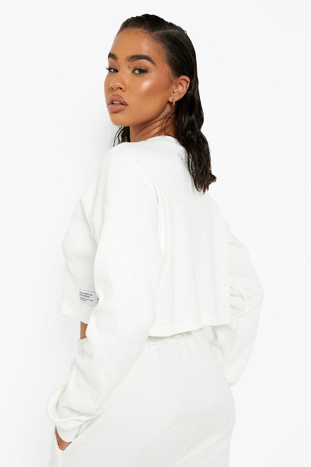 Women's White Oversized Cropped Sweatshirt