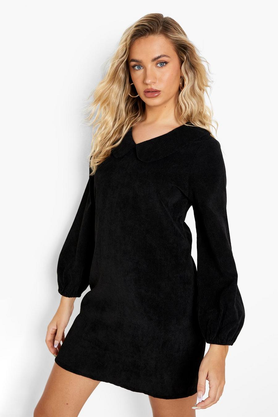 Black Cord Collared 3/4 Sleeve Shift Dress image number 1