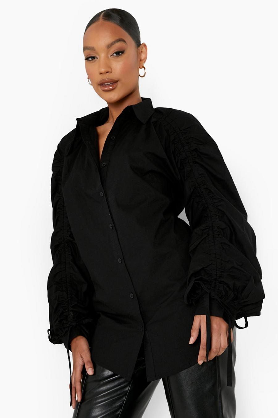 Black Oversize skjorta med rynkad ärm image number 1