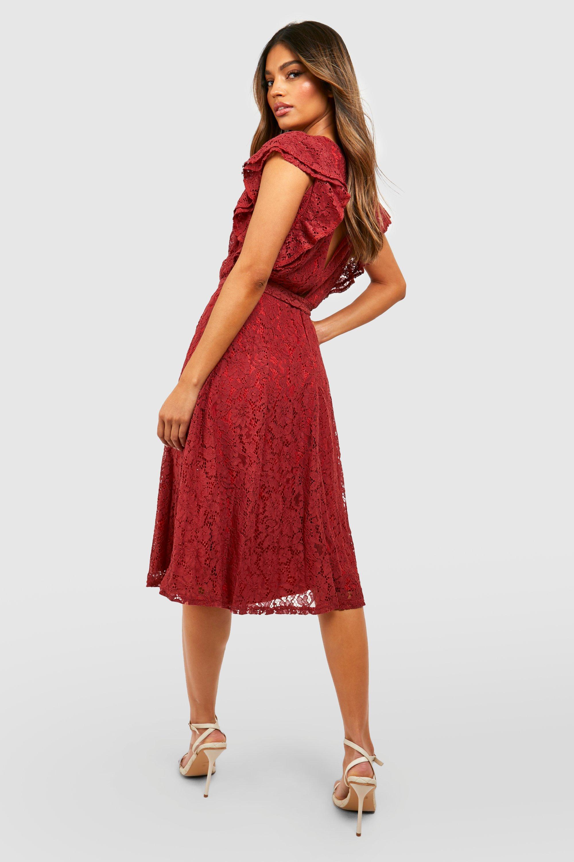 Lace midi shop dress with sleeves