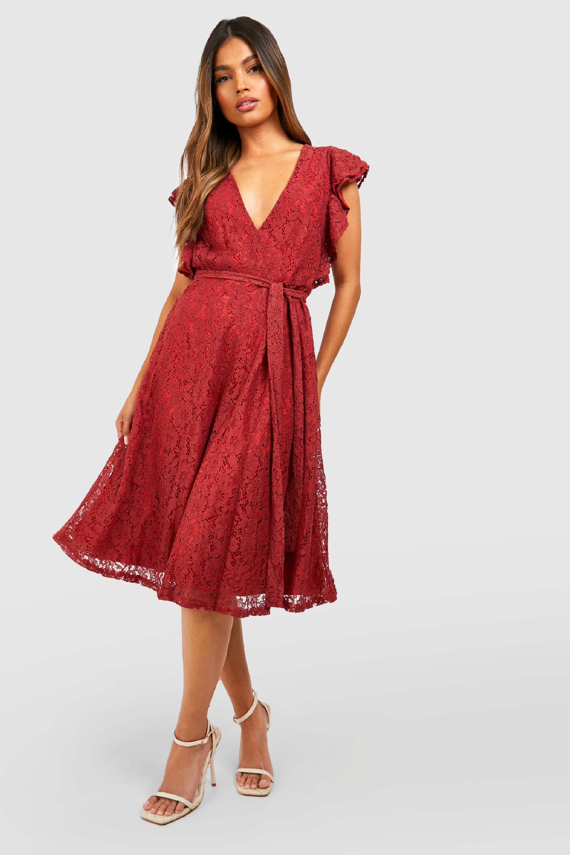 Red lace hot sale ruffle dress