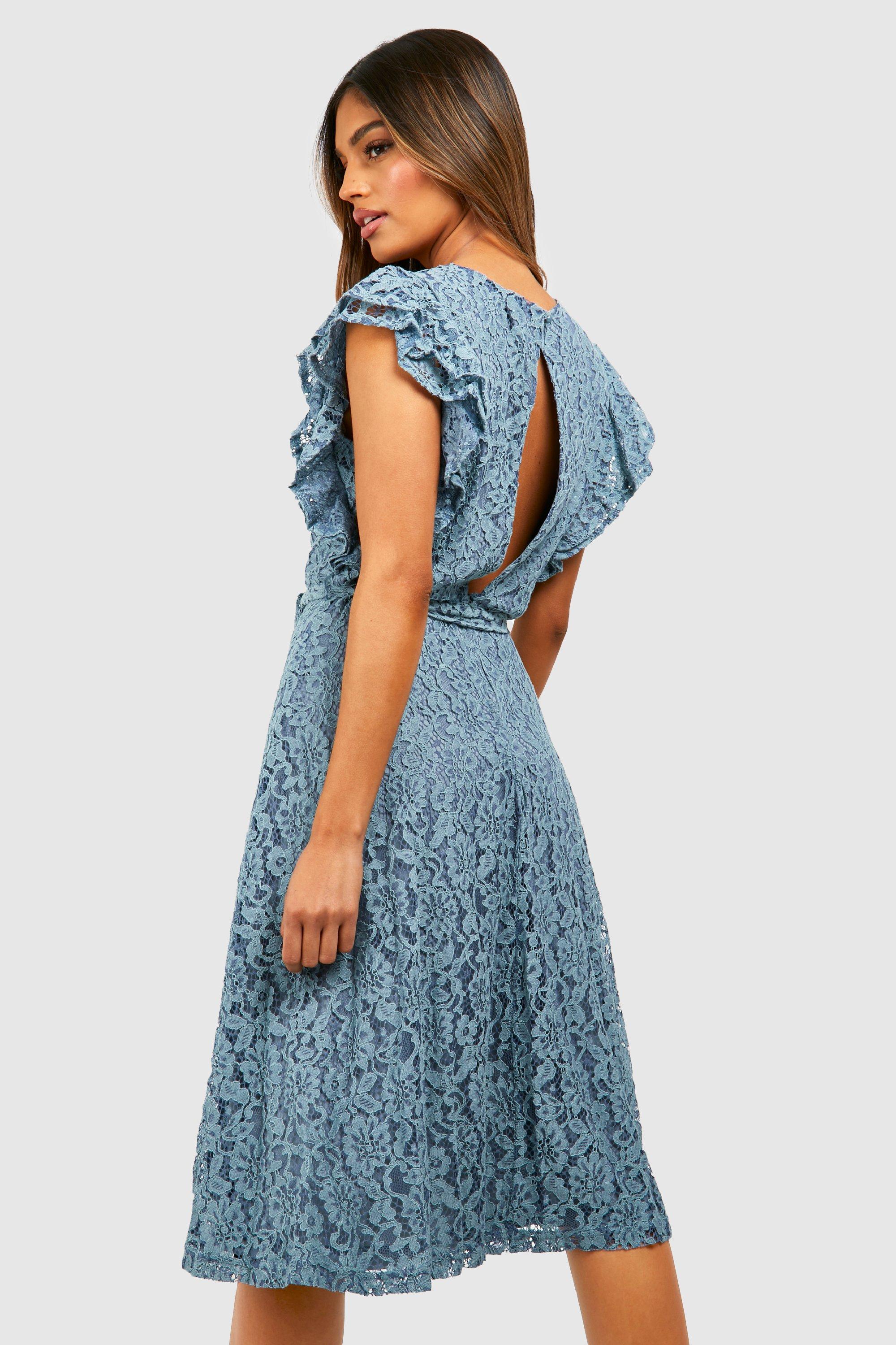 Lace Ruffle Sleeve Skater Midi Dress