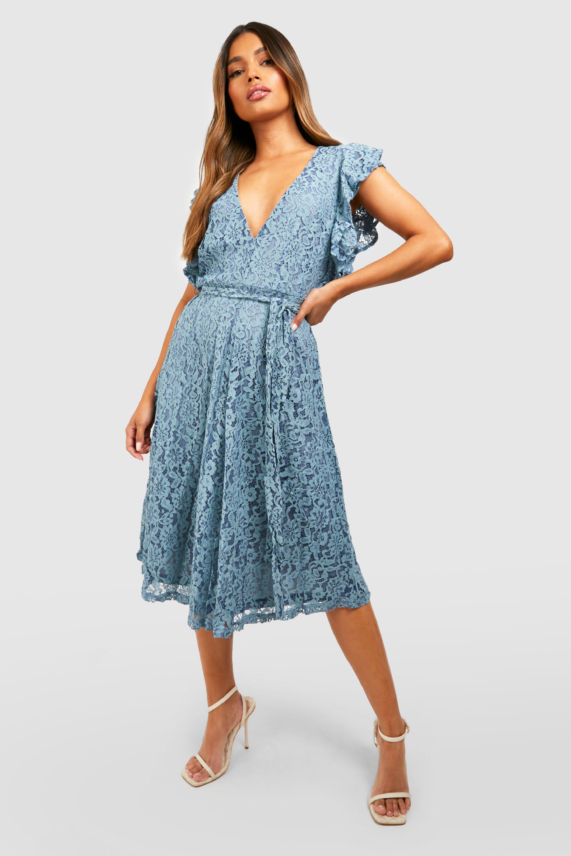 Lace Ruffle Sleeve Skater Midi Dress | boohoo