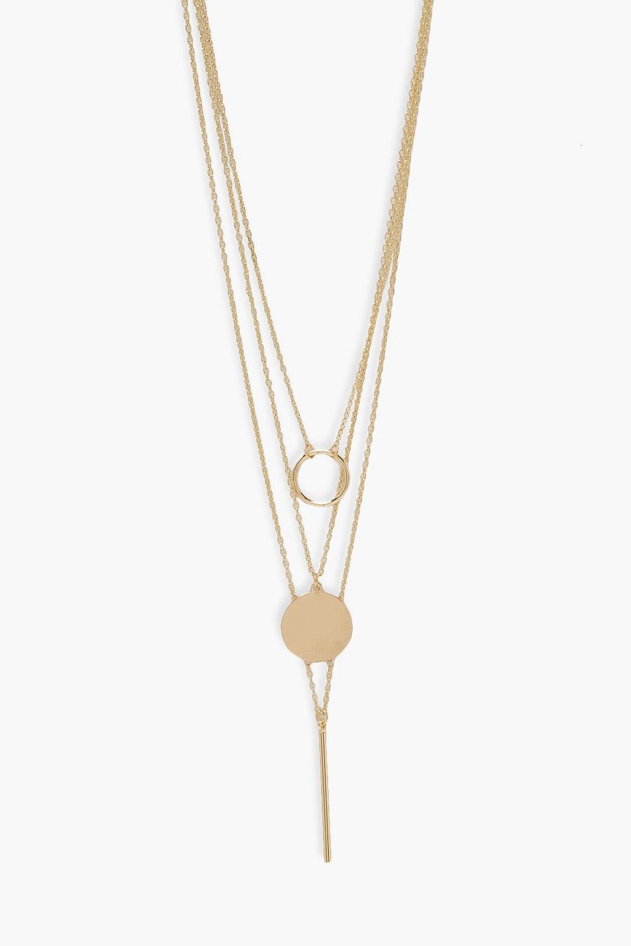 Gold metallic Layered Disc Plunge Line Necklace image number 1
