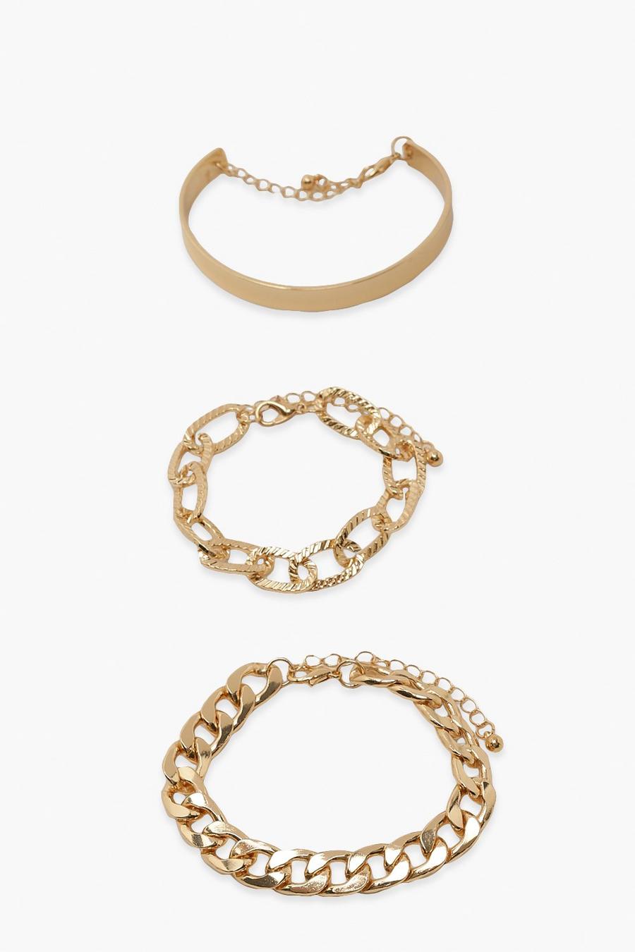 Lot de 3 bracelets dorés variés, Gold image number 1