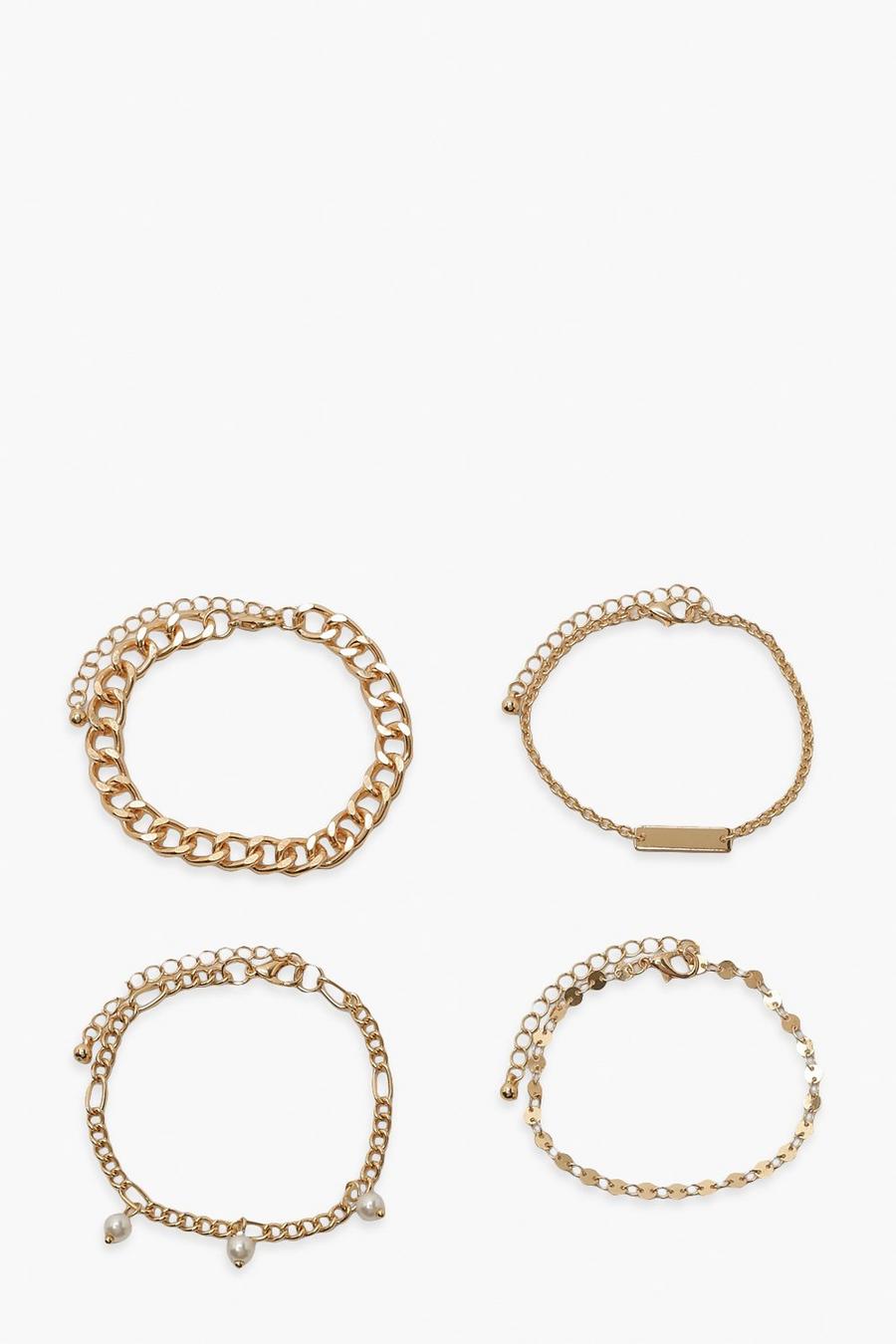 4er-Pack einfache Armbänder mit Perlen, Gold image number 1