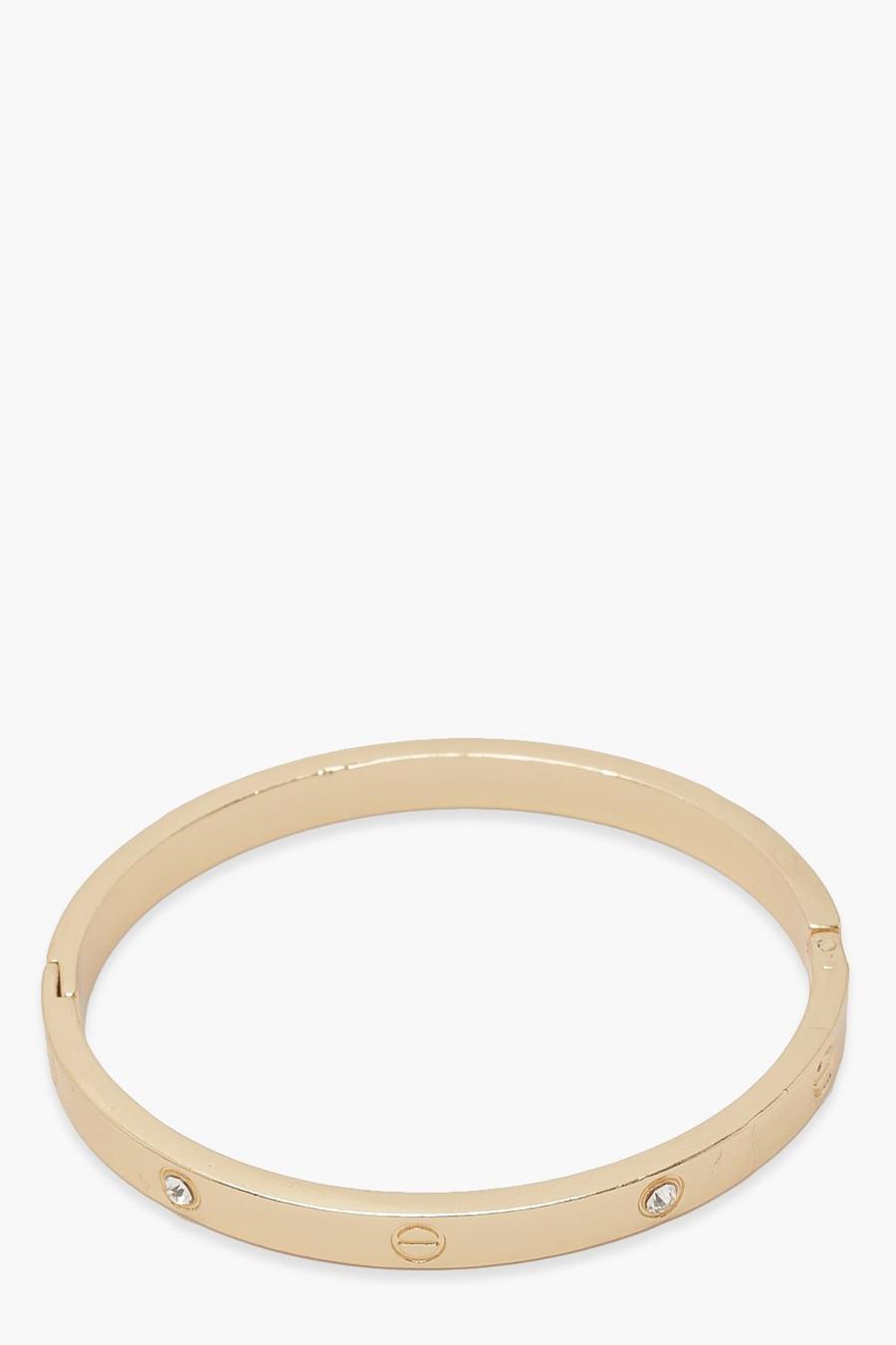 Gold Single Diamante Dotted Bangle image number 1