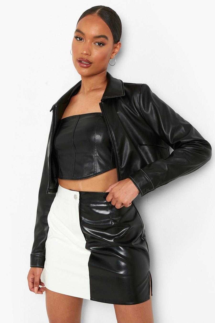 Black negro Colour Block Leather Look Mini Skirt