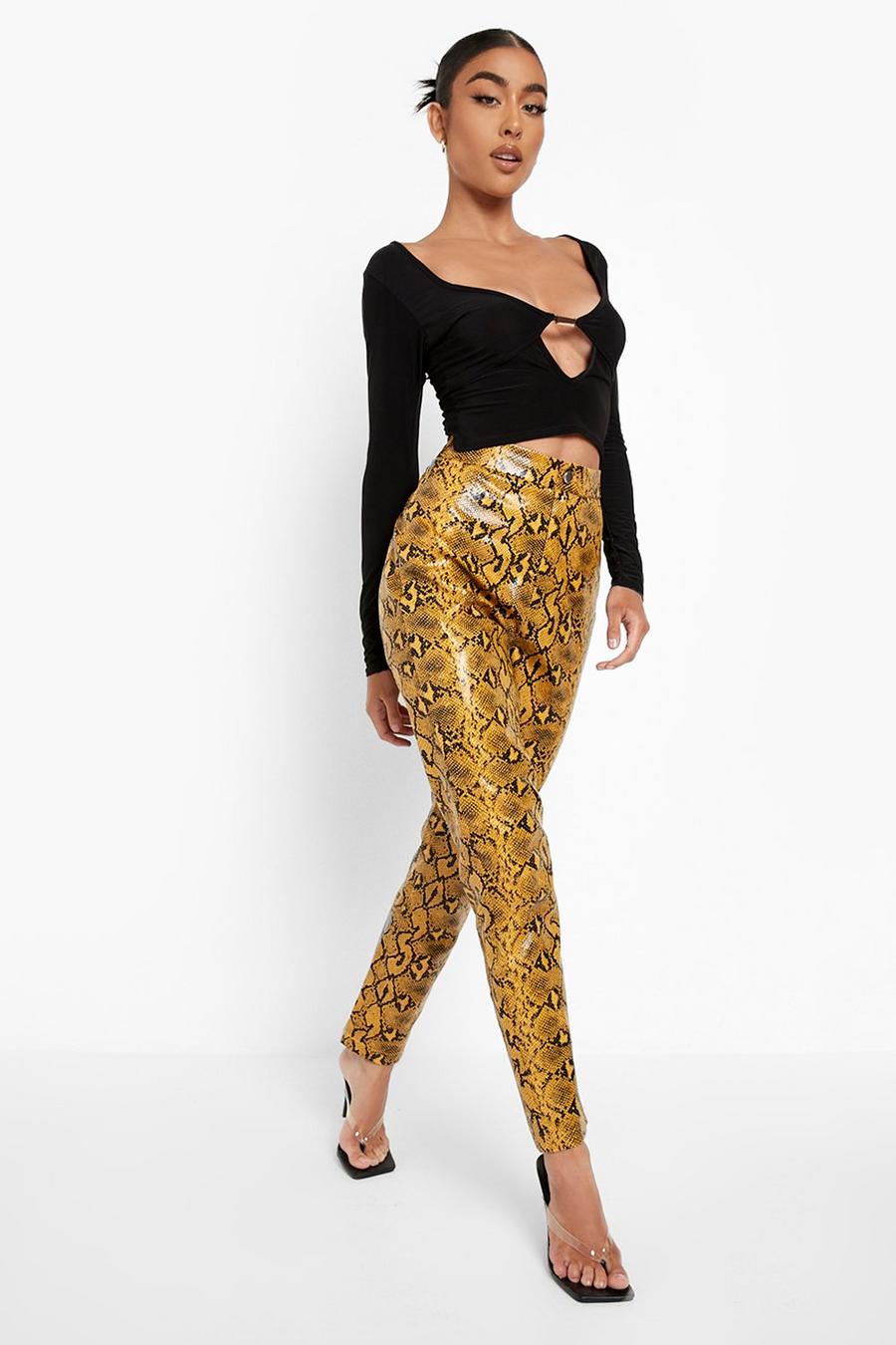 Mustard Snake Faux Leather Skinny Pants image number 1
