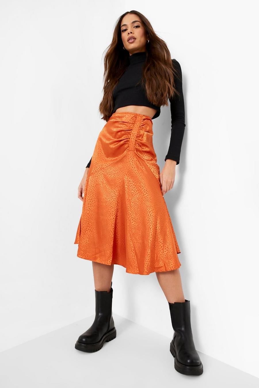 Rust naranja Animal Satin Midi Skirt image number 1