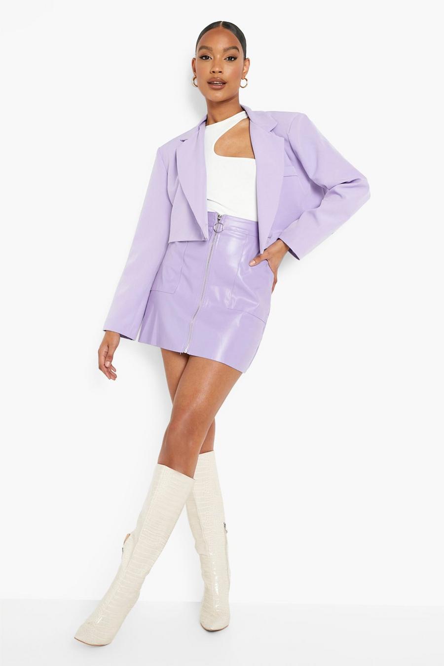 Lilac Zip Front Faux Leather Mini Skirt image number 1