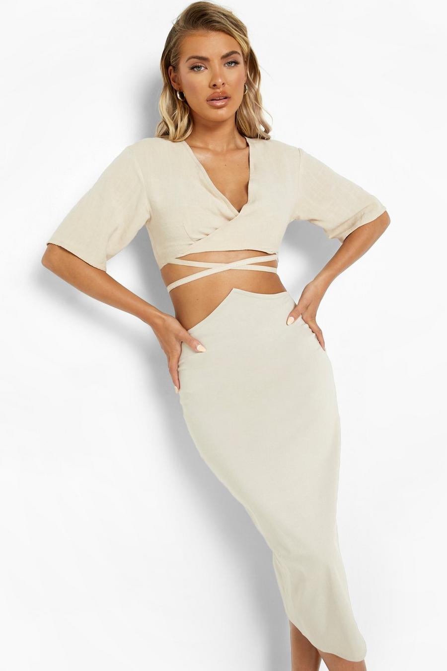 Sand Shaped Waist Stretch Woven Midi Skirt image number 1