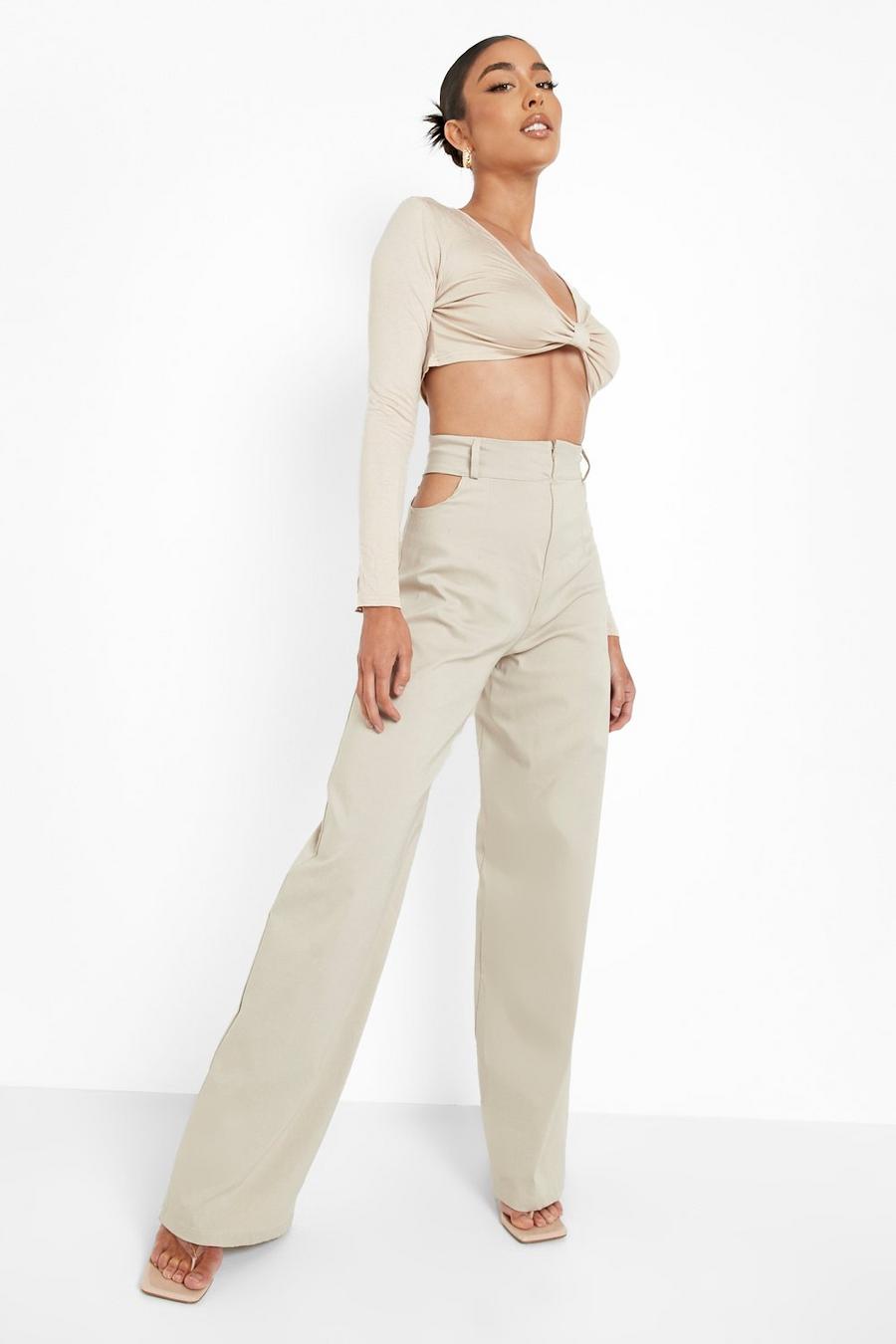 Sand Wide Leg Stretch Woven Cut Out Pants image number 1