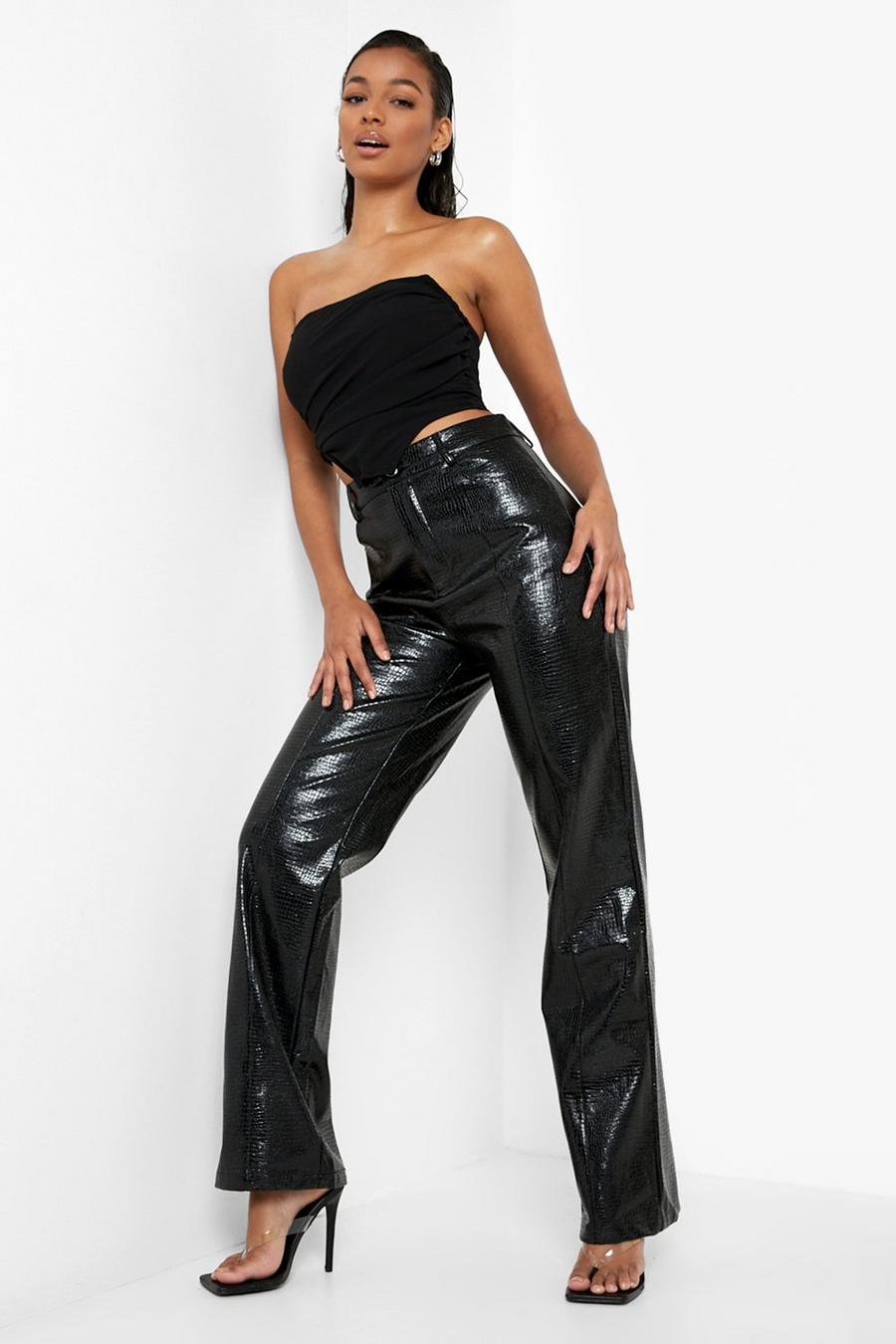 Black Croc Leather Look Trousers image number 1